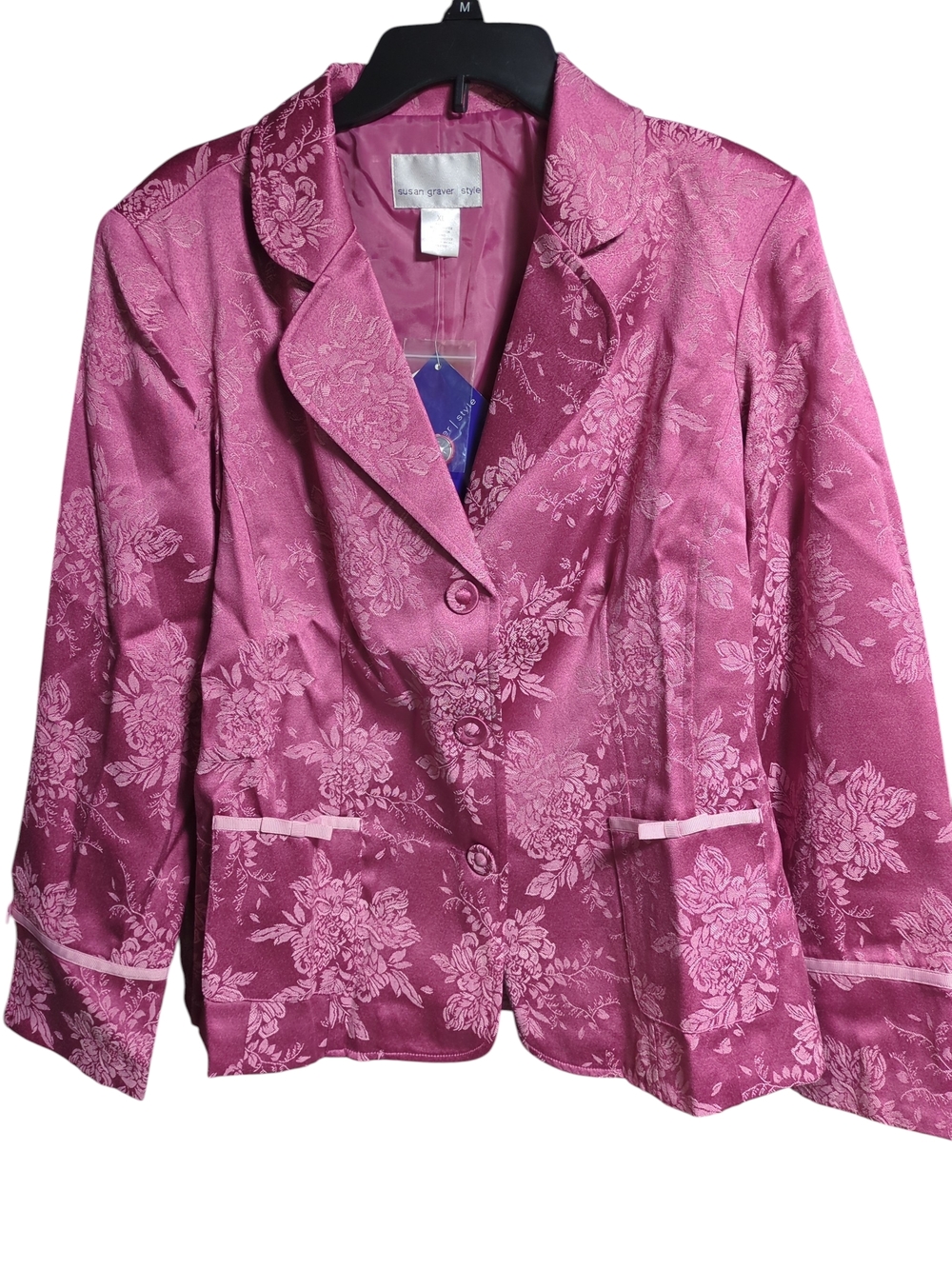 Susan Graver Pink Floral Jacquard Blazer Size XL NWT!